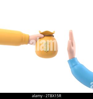 3d render hand holding money sack with dollars isolated on white ...