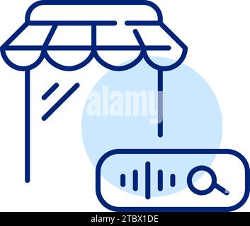 Voice commerce. Using personal assistant to search for items at online store. Pixel perfect, editable stroke icon Stock Vector