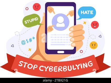 Stop Cyberbullying Vector Illustration of Haters Online with Bullying Internet, Trolling and Hate Speech in Flat Cartoon Background Design Stock Vector