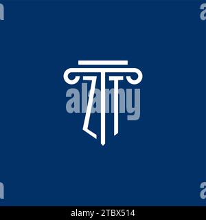 ZT initial logo monogram with simple pillar icon design Stock Vector