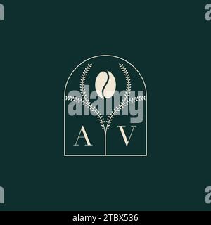 AV Unique and simple logo design combination of letters and coffee bean Stock Vector