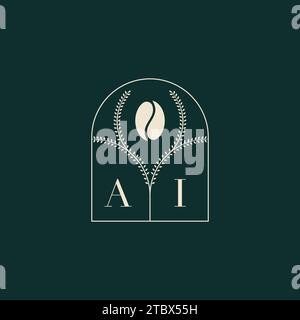 AI Unique and simple logo design combination of letters and coffee bean Stock Vector