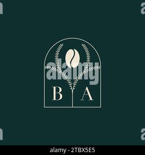 BA Unique and simple logo design combination of letters and coffee bean Stock Vector