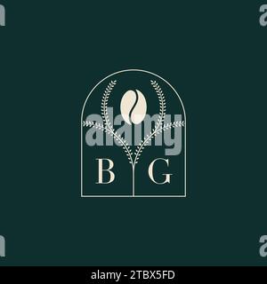 BG Unique and simple logo design combination of letters and coffee bean Stock Vector