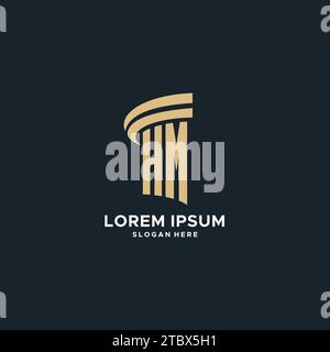 HM monogram with pillar icon design, luxury and modern legal logo design ideas vector graphic Stock Vector
