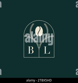 BL Unique and simple logo design combination of letters and coffee bean Stock Vector