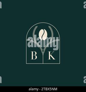 BK Unique and simple logo design combination of letters and coffee bean Stock Vector
