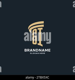 GI monogram with pillar icon design, luxury and modern legal logo design ideas vector graphic Stock Vector