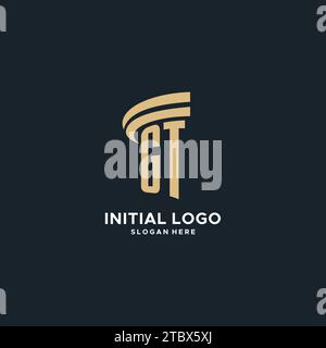 GT monogram with pillar icon design, luxury and modern legal logo design ideas vector graphic Stock Vector