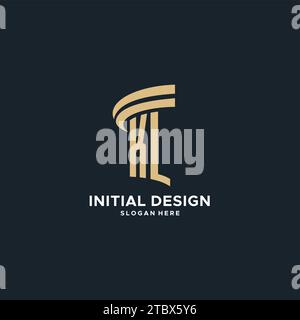 KL monogram with pillar icon design, luxury and modern legal logo design ideas vector graphic Stock Vector