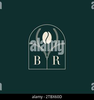 BR Unique and simple logo design combination of letters and coffee bean Stock Vector