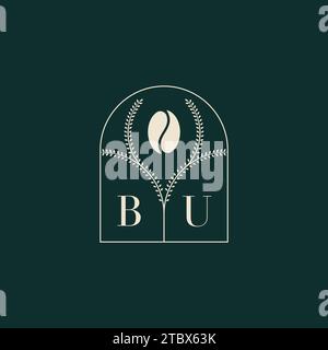 BU Unique and simple logo design combination of letters and coffee bean Stock Vector