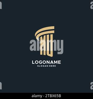 MU monogram with pillar icon design, luxury and modern legal logo design ideas vector graphic Stock Vector