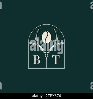 BT Unique and simple logo design combination of letters and coffee bean Stock Vector