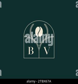 BV Unique and simple logo design combination of letters and coffee bean Stock Vector
