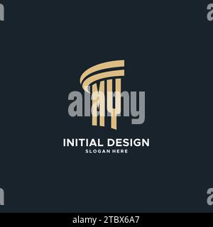 MY monogram with pillar icon design, luxury and modern legal logo design ideas vector graphic Stock Vector