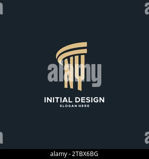 NY monogram with pillar icon design, luxury and modern legal logo design ideas vector graphic Stock Vector