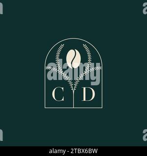 CD Unique and simple logo design combination of letters and coffee bean Stock Vector