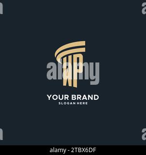 WP monogram with pillar icon design, luxury and modern legal logo design ideas vector graphic Stock Vector