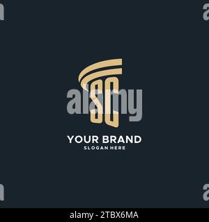 SC monogram with pillar icon design, luxury and modern legal logo design ideas vector graphic Stock Vector