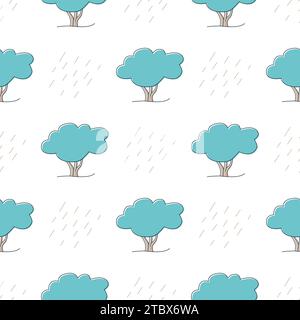 Deciduous forest seamless pattern. Trees with green foliage crown background. Simple tree print, vector illustration Stock Vector