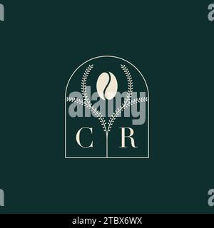 CR Unique and simple logo design combination of letters and coffee bean Stock Vector