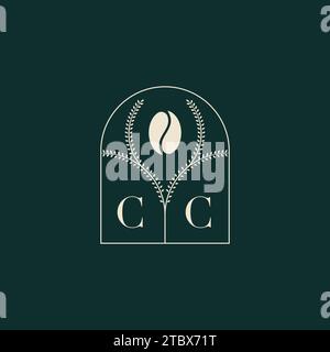 CC Unique and simple logo design combination of letters and coffee bean Stock Vector