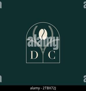 DC Unique and simple logo design combination of letters and coffee bean Stock Vector