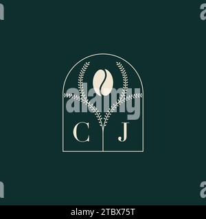 CJ Unique and simple logo design combination of letters and coffee bean Stock Vector