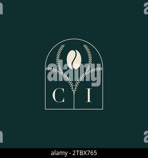 CI Unique and simple logo design combination of letters and coffee bean Stock Vector
