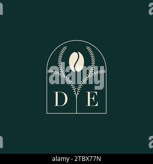 DE Unique and simple logo design combination of letters and coffee bean Stock Vector