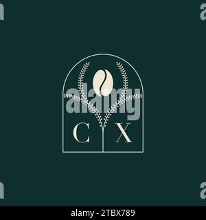 CX Unique and simple logo design combination of letters and coffee bean Stock Vector