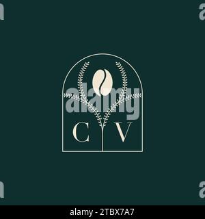 CV Unique and simple logo design combination of letters and coffee bean Stock Vector