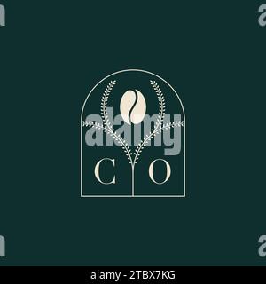 CO Unique and simple logo design combination of letters and coffee bean Stock Vector