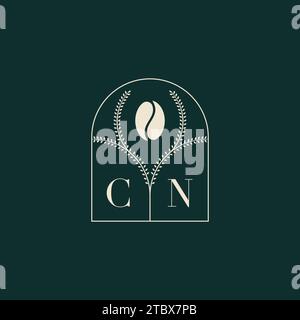 CN Unique and simple logo design combination of letters and coffee bean Stock Vector