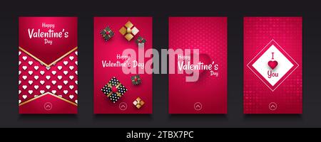 Happy Valentine's Day greeting card or social media post with red heart and gift box Stock Vector