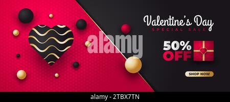 Valentine's Day sale poster or banner with gift box and scattered hearts Stock Vector
