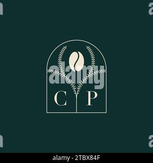 CP Unique and simple logo design combination of letters and coffee bean Stock Vector