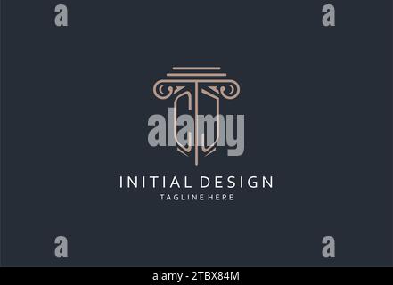 CJ monogram logo with pillar shape icon, luxury and elegant design logo for law firm initial style logo design ideas Stock Vector