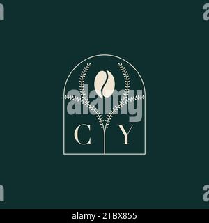 CY Unique and simple logo design combination of letters and coffee bean Stock Vector