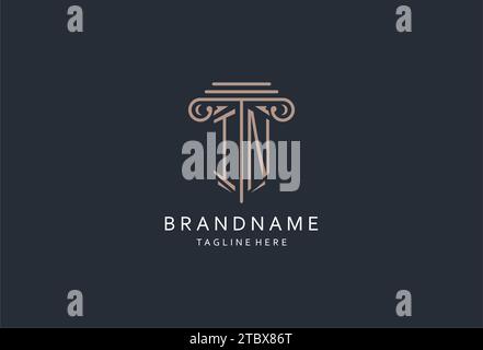 IN monogram logo with pillar shape icon, luxury and elegant design logo for law firm initial style logo design ideas Stock Vector