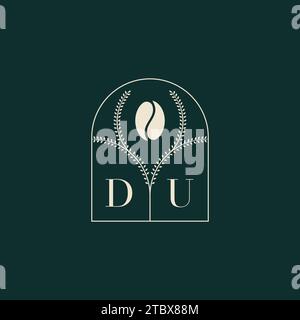DU Unique and simple logo design combination of letters and coffee bean Stock Vector