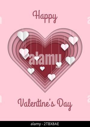 Happy Valentine's Day greeting card with paper cut hearts Stock Vector