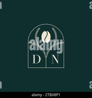 DN Unique and simple logo design combination of letters and coffee bean Stock Vector