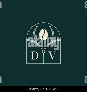 DV Unique and simple logo design combination of letters and coffee bean Stock Vector