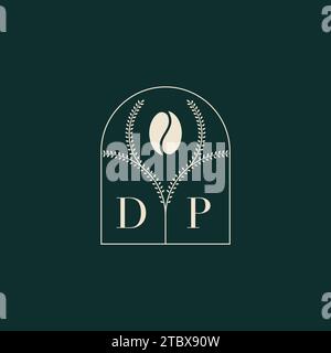 DP Unique and simple logo design combination of letters and coffee bean Stock Vector