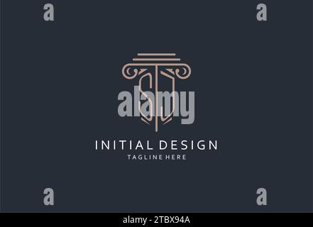 SJ monogram logo with pillar shape icon, luxury and elegant design logo for law firm initial style logo design ideas Stock Vector