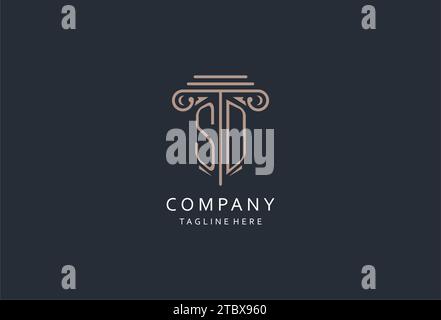 SD monogram logo with pillar shape icon, luxury and elegant design logo for law firm initial style logo design ideas Stock Vector