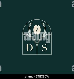 DS Unique and simple logo design combination of letters and coffee bean Stock Vector