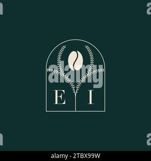 EI Unique and simple logo design combination of letters and coffee bean Stock Vector